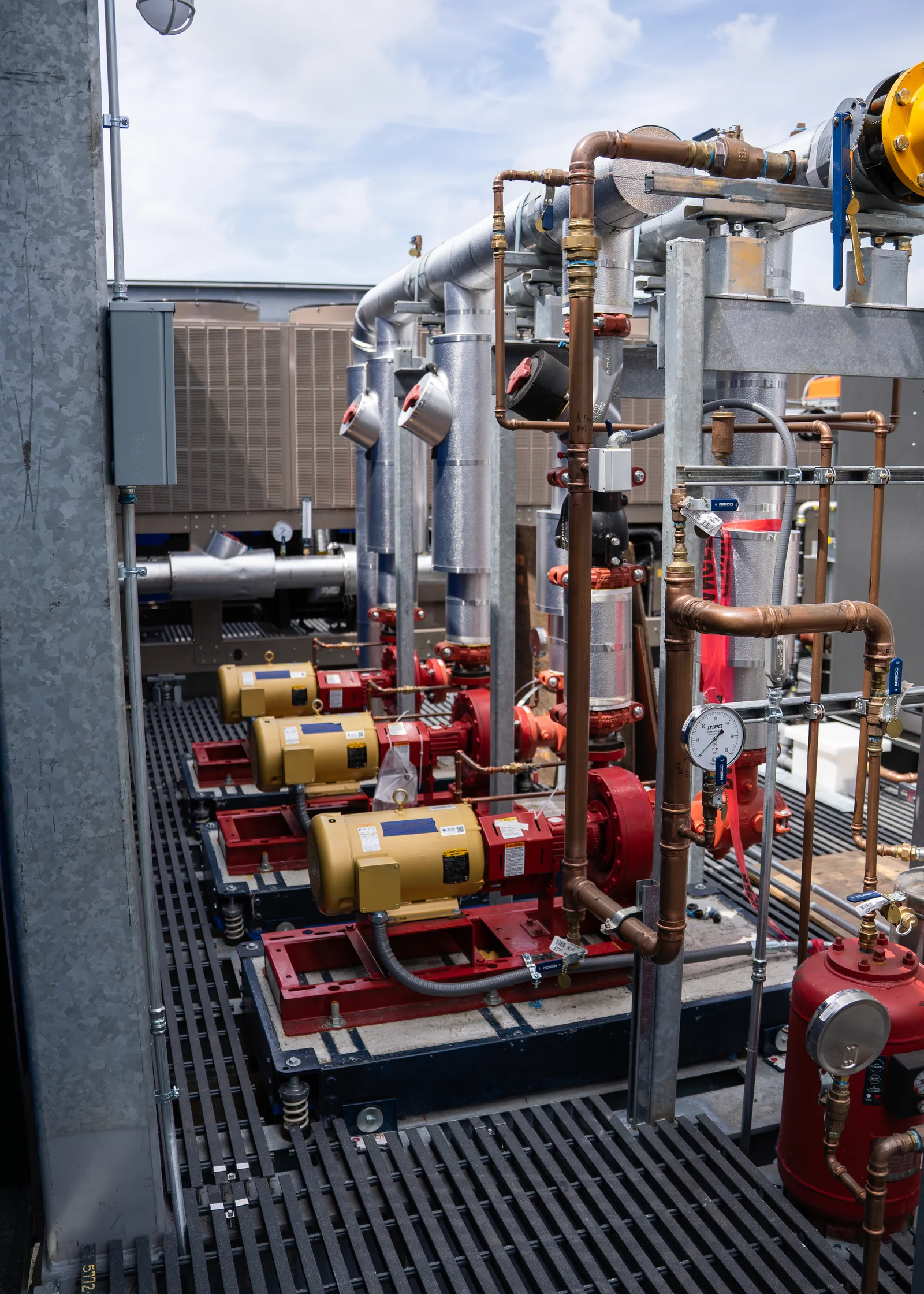 Hydronic pump skid with copper piping installed for the Cedars-Sinai lab build-out