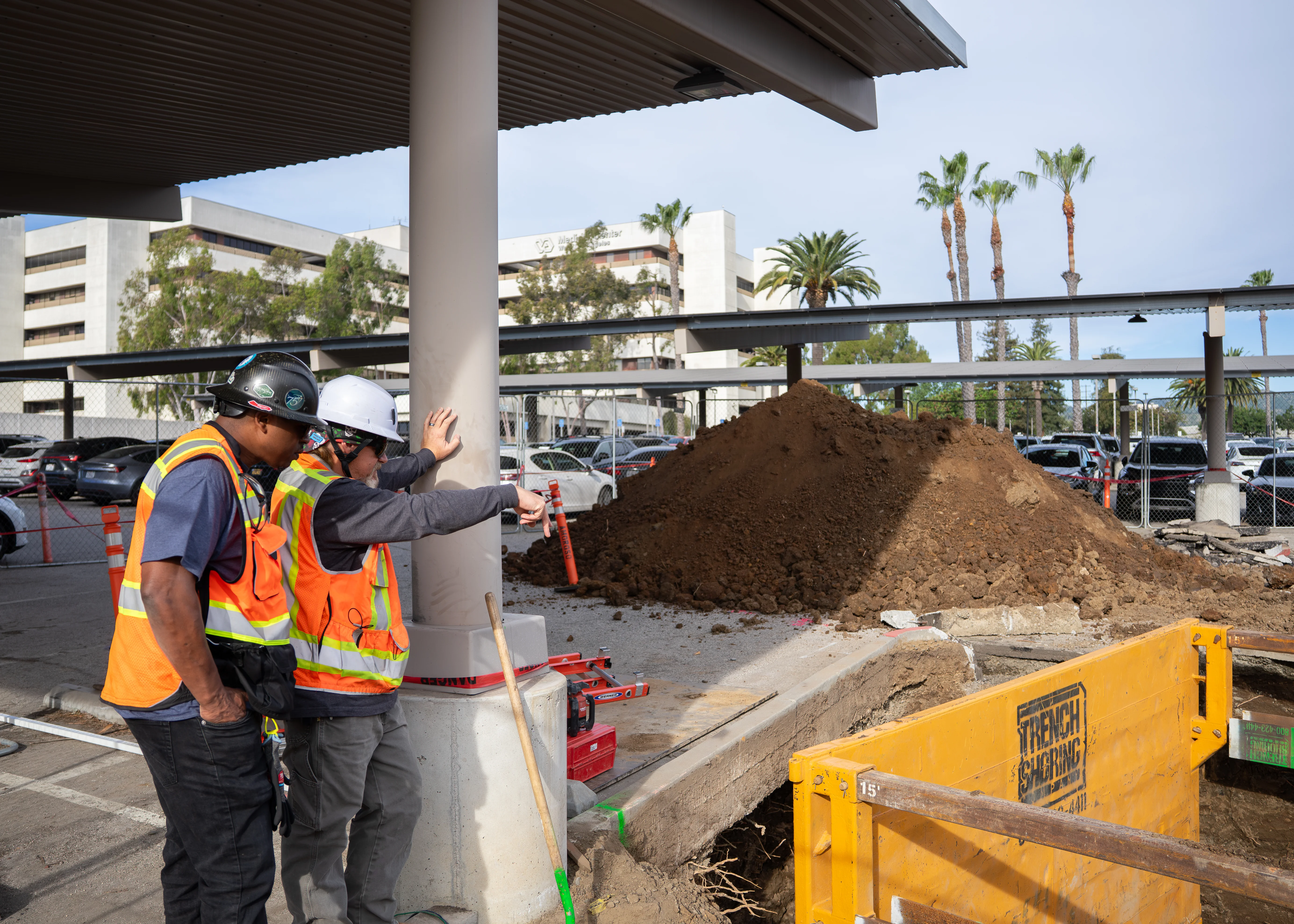 PPM field team reviewing utility trenching work at the VA Medical Center Long Beach campus